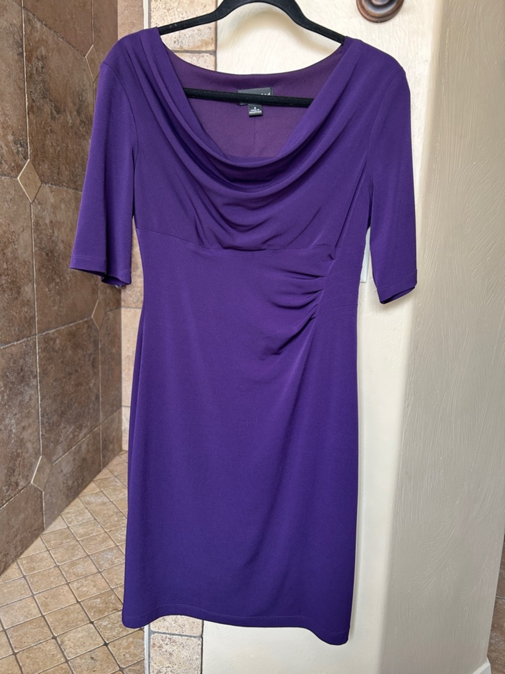 connected apparel Purple Cowl-Neck Midi Dress